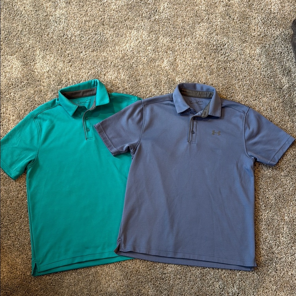 Under Armour Men's Polos - Teal and Blue